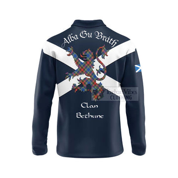 Bethune Tartan Lion Rampant Long Sleeve Polo Shirt  Proudly Display Your Heritage with Alba Gu Brath and Clan Name