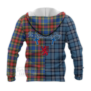 Bethune Tartan Knitted Hoodie Happy St. Andrew's Day Half Tartan Style