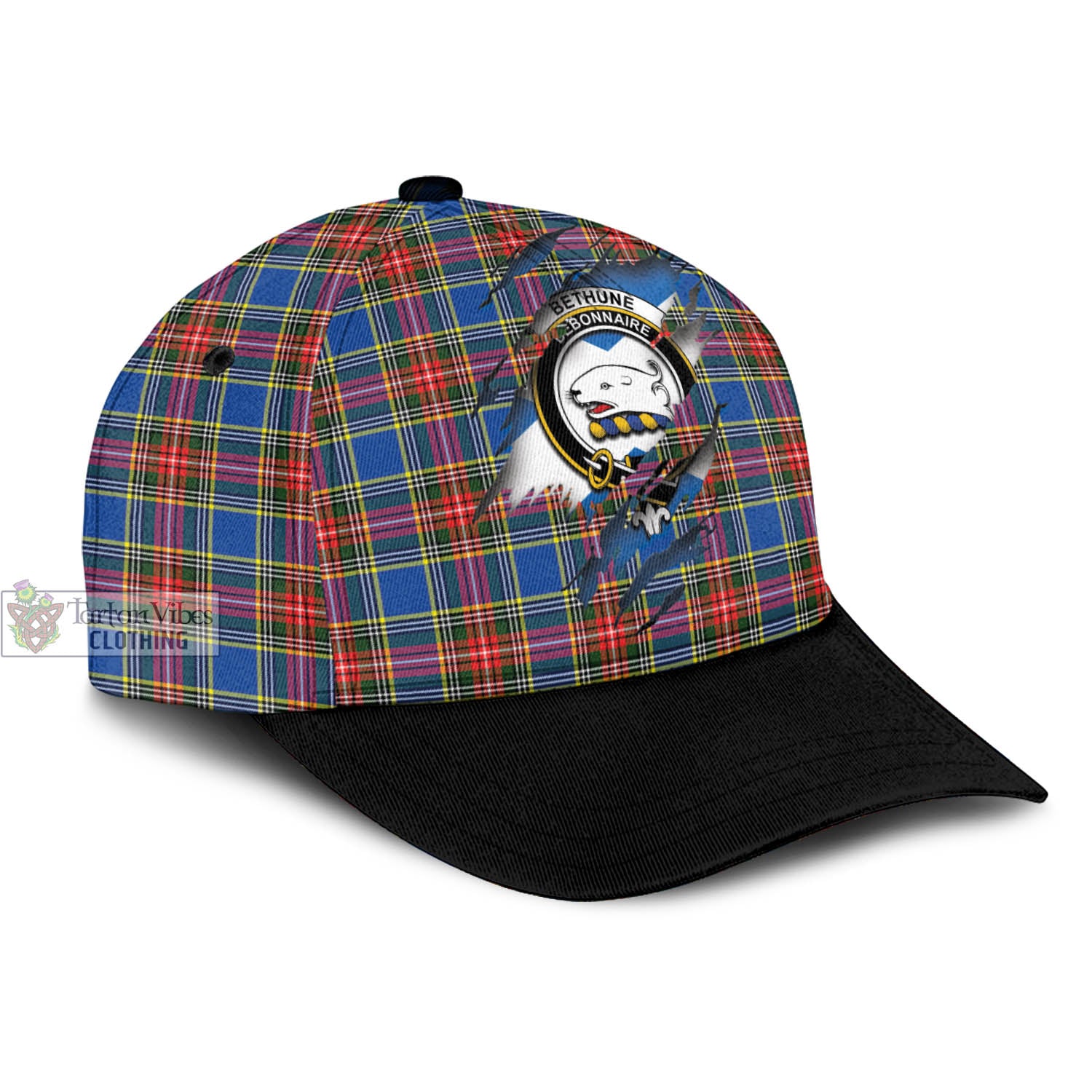 Tartan Vibes Clothing Bethune Tartan Classic Cap with Family Crest In Me Style