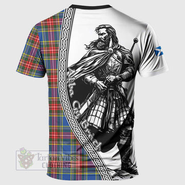 Bethune Tartan Clan Crest T-Shirt with Highlander Warrior Celtic Style