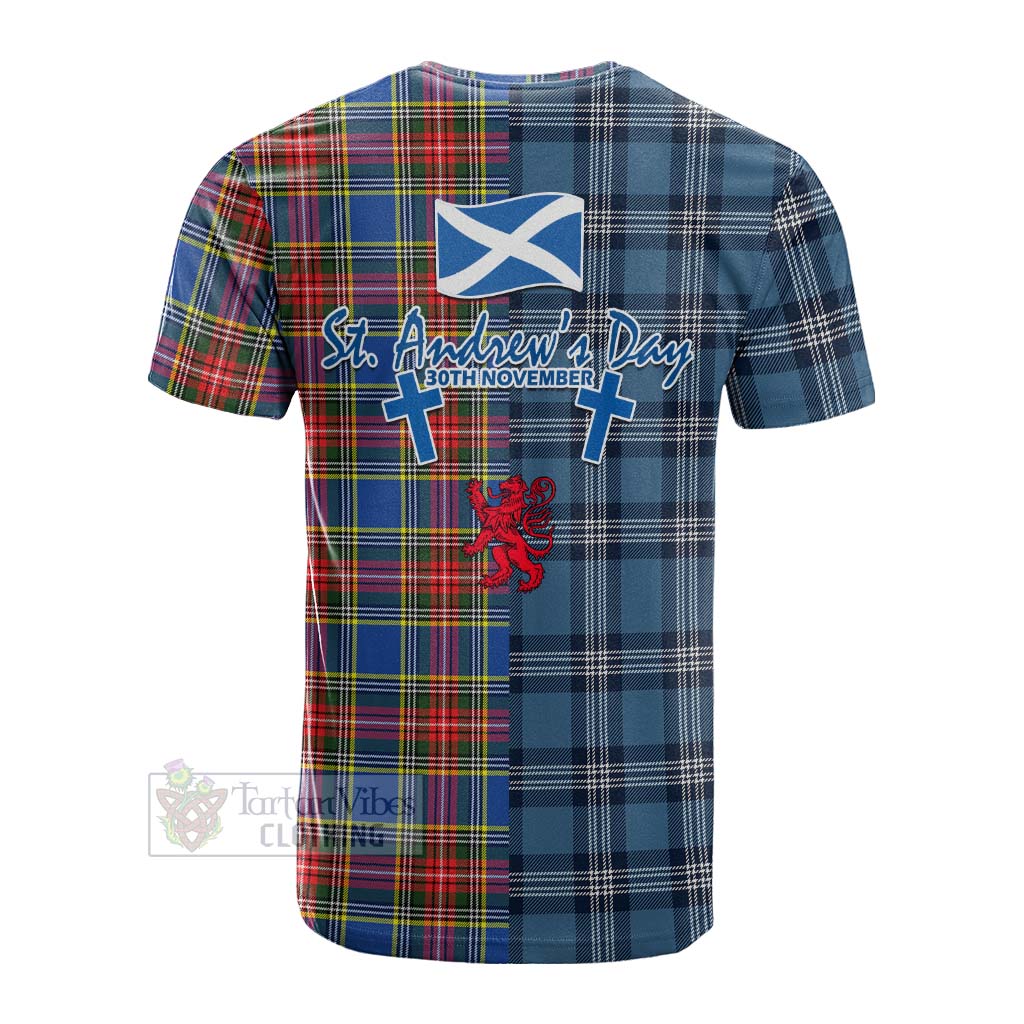 Tartan Vibes Clothing Bethune Tartan Cotton T-shirt Happy St. Andrew's Day Half Tartan Style