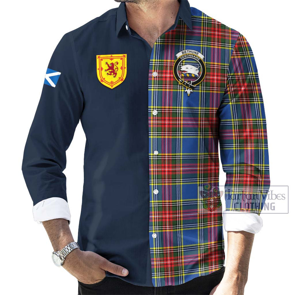 Tartan Vibes Clothing Bethune Tartan Long Sleeve Button Shirt with Scottish Lion Royal Arm Half Style