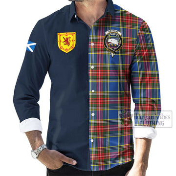 Bethune Tartan Long Sleeve Button Shirt Alba with Scottish Lion Royal Arm Half Style