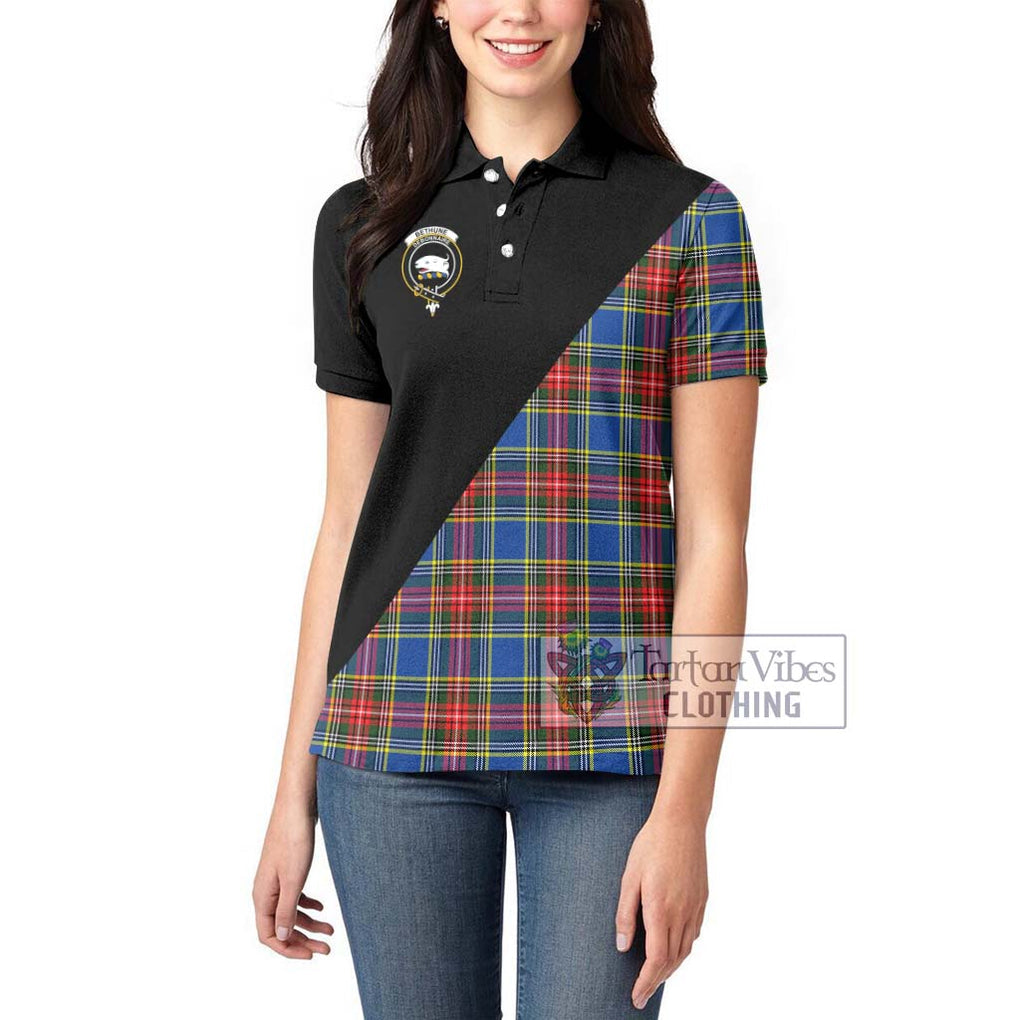 Bethune Tartan Women's Polo Shirt with Family Crest and Military Logo Style - Tartanvibesclothing Shop