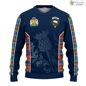 Bethune Tartan Knitted Sweatshirt with Family Crest and Scottish Thistle Vibes Sport Style