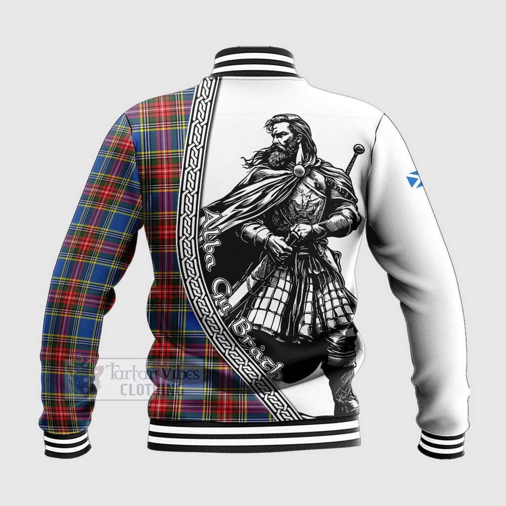 Tartan Vibes Clothing Bethune Tartan Clan Crest Baseball Jacket with Highlander Warrior Celtic Style