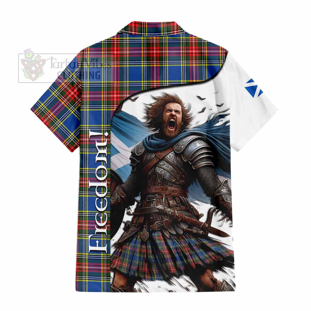 Tartan Vibes Clothing Bethune Crest Tartan Short Sleeve Button Shirt Inspired by the Freedom of Scottish Warrior