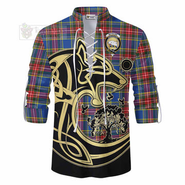 Bethune Tartan Ghillie Kilt Shirt with Family Crest Celtic Wolf Style