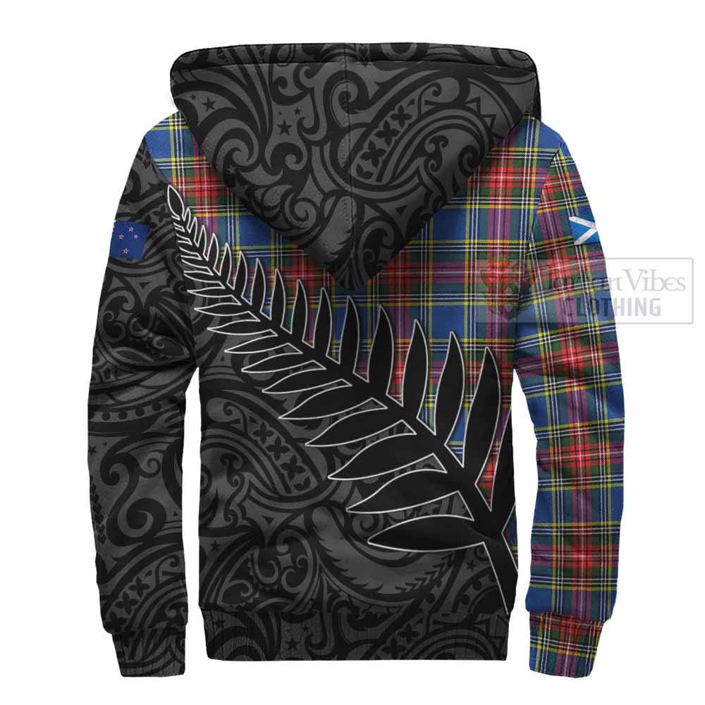 Tartan Vibes Clothing Bethune Crest Tartan Sherpa Hoodie with New Zealand Silver Fern Half Style