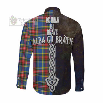 Bethune Tartan Family Crest Long Sleeve Button Shirt Alba Gu Brath Be Brave Lion Ancient Style Men's Shirt - Tartan Vibes Clothing