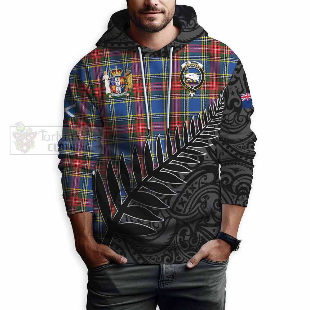 Tartan Vibes Clothing Bethune Crest Tartan Hoodie with New Zealand Silver Fern Half Style