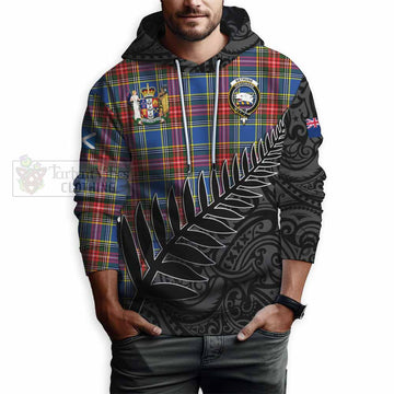 Bethune Crest Tartan Hoodie with New Zealand Silver Fern Half Style