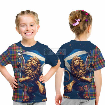 Bethune Tartan Family Crest Kid T-Shirt with Scottish Majestic Lion