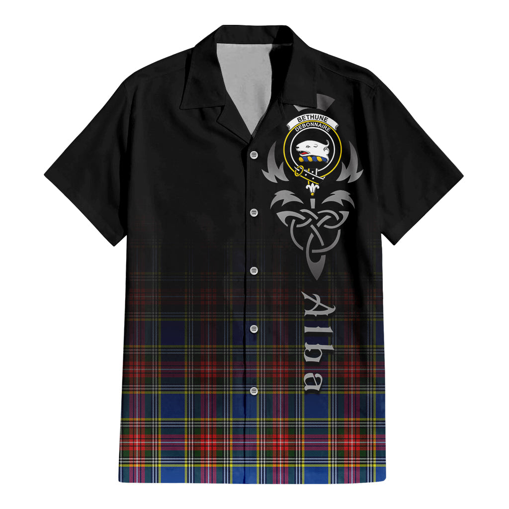 Tartan Vibes Clothing Bethune Tartan Short Sleeve Button Up Featuring Alba Gu Brath Family Crest Celtic Inspired