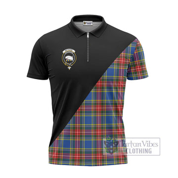 Bethune Tartan Zipper Polo Shirt with Family Crest and Military Logo Style