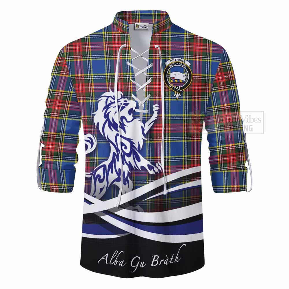 Tartan Vibes Clothing Bethune Tartan Ghillie Kilt Shirt with Alba Gu Brath Regal Lion Emblem