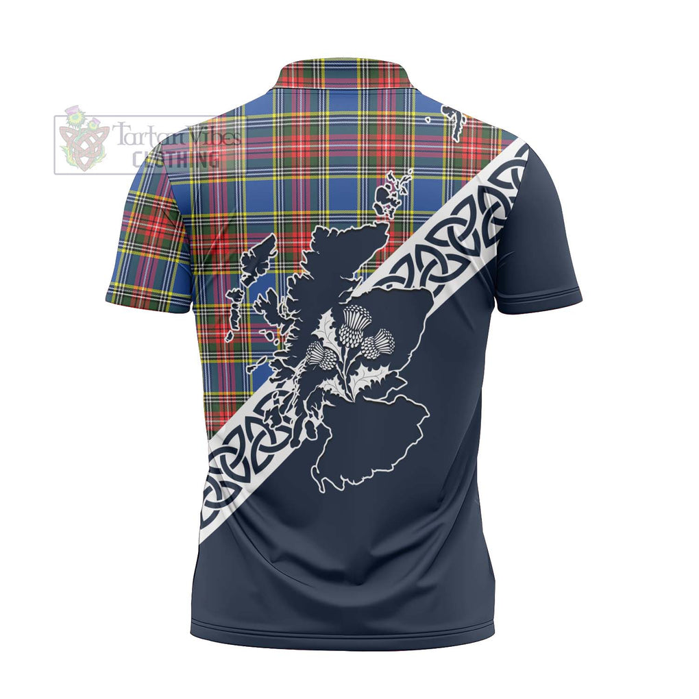 Tartan Vibes Clothing Bethune Tartan Zipper Polo Shirt Featuring Thistle and Scotland Map