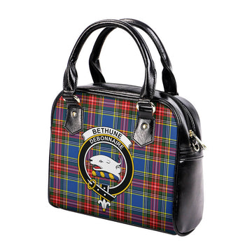 Bethune Tartan Shoulder Handbags with Family Crest