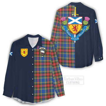 Bethune Tartan Women's Casual Shirt Alba with Scottish Lion Royal Arm Half Style