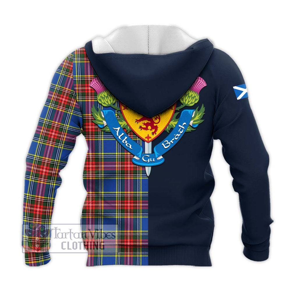 Tartan Vibes Clothing Bethune Tartan Knitted Hoodie with Scottish Lion Royal Arm Half Style