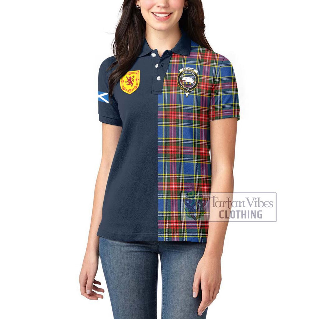 Tartan Vibes Clothing Bethune Tartan Women's Polo Shirt with Scottish Lion Royal Arm Half Style