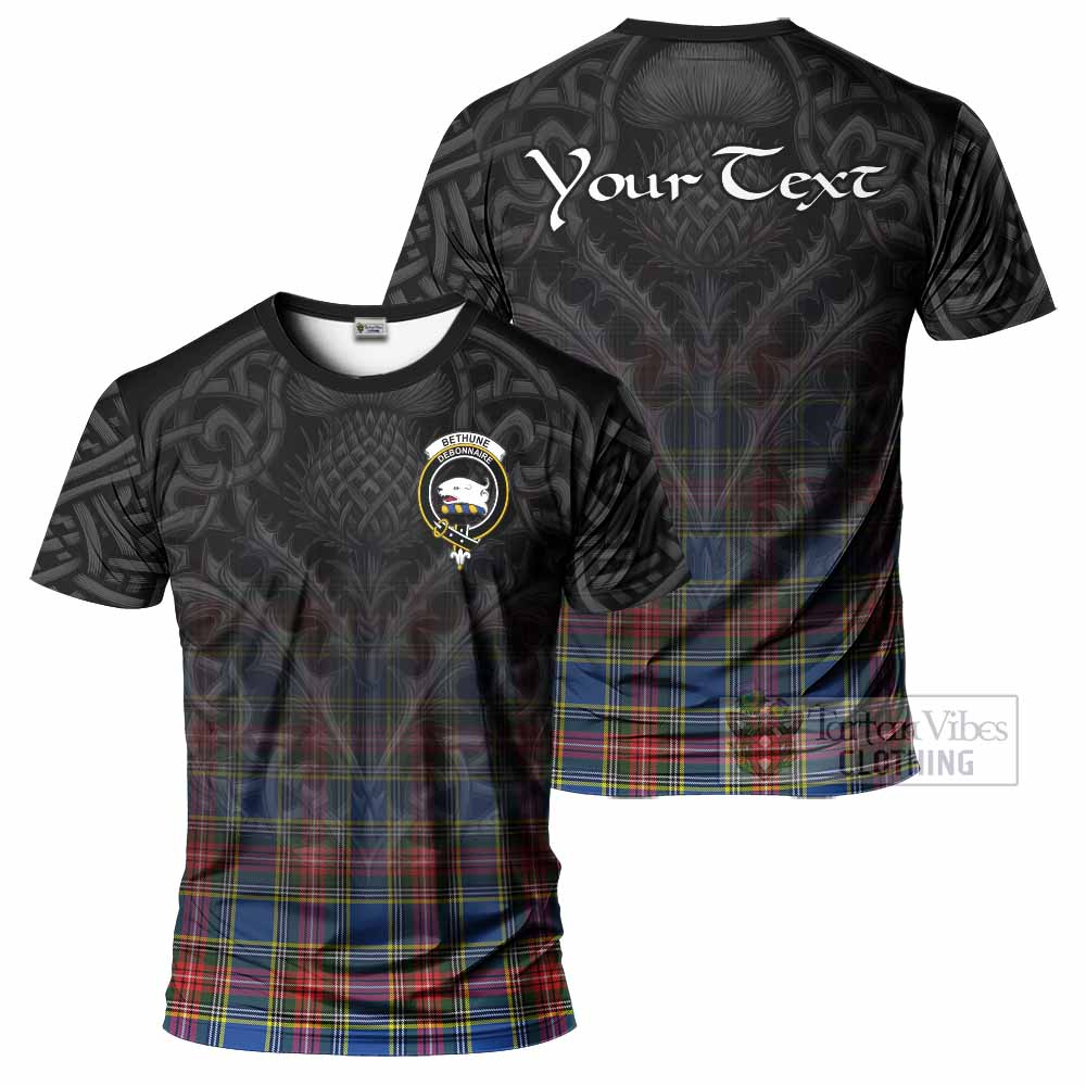 Tartan Vibes Clothing Bethune Tartan T-Shirt with Family Crest Celtic Thistle Vibes