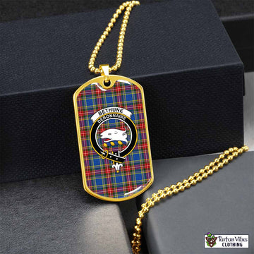 Bethune Tartan Dog Tag Necklace with Family Crest