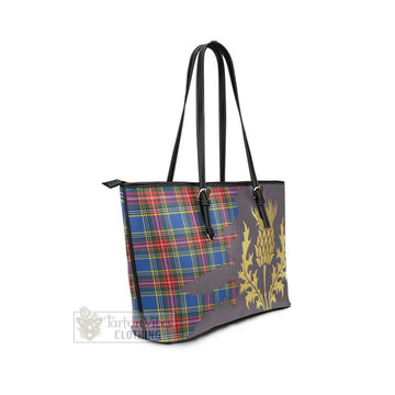 Bethune Tartan Leather Tote Bag Gold Thistle Style - Tartan Vibes Clothing