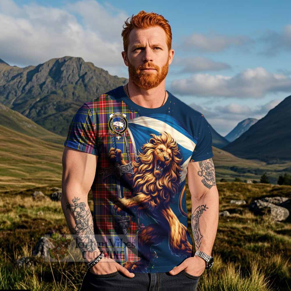 Tartan Vibes Clothing Bethune Tartan Family Crest T-Shirt with Scottish Majestic Lion