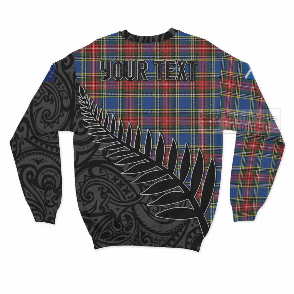 Tartan Vibes Clothing Bethune Crest Tartan Sweatshirt with New Zealand Silver Fern Half Style