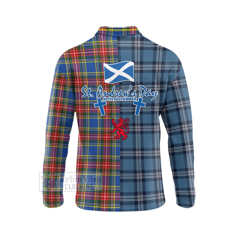 Tartan Vibes Clothing Bethune Tartan Long Sleeve Polo Shirt Happy St. Andrew's Day Half Tartan Style