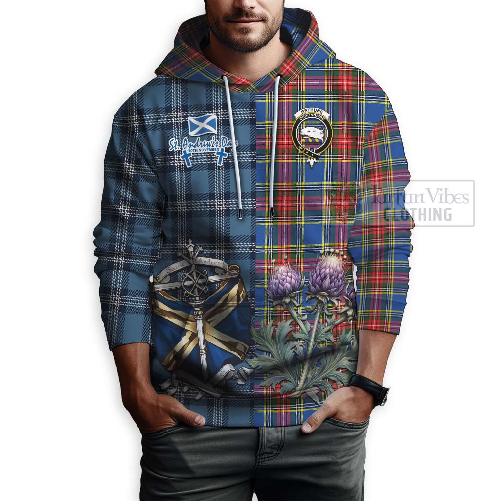 Tartan Vibes Clothing Bethune Tartan Hoodie Happy St. Andrew's Day Half Tartan Style