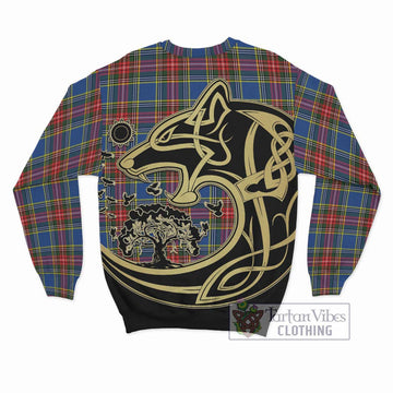 Bethune Tartan Sweatshirt with Family Crest Celtic Wolf Style