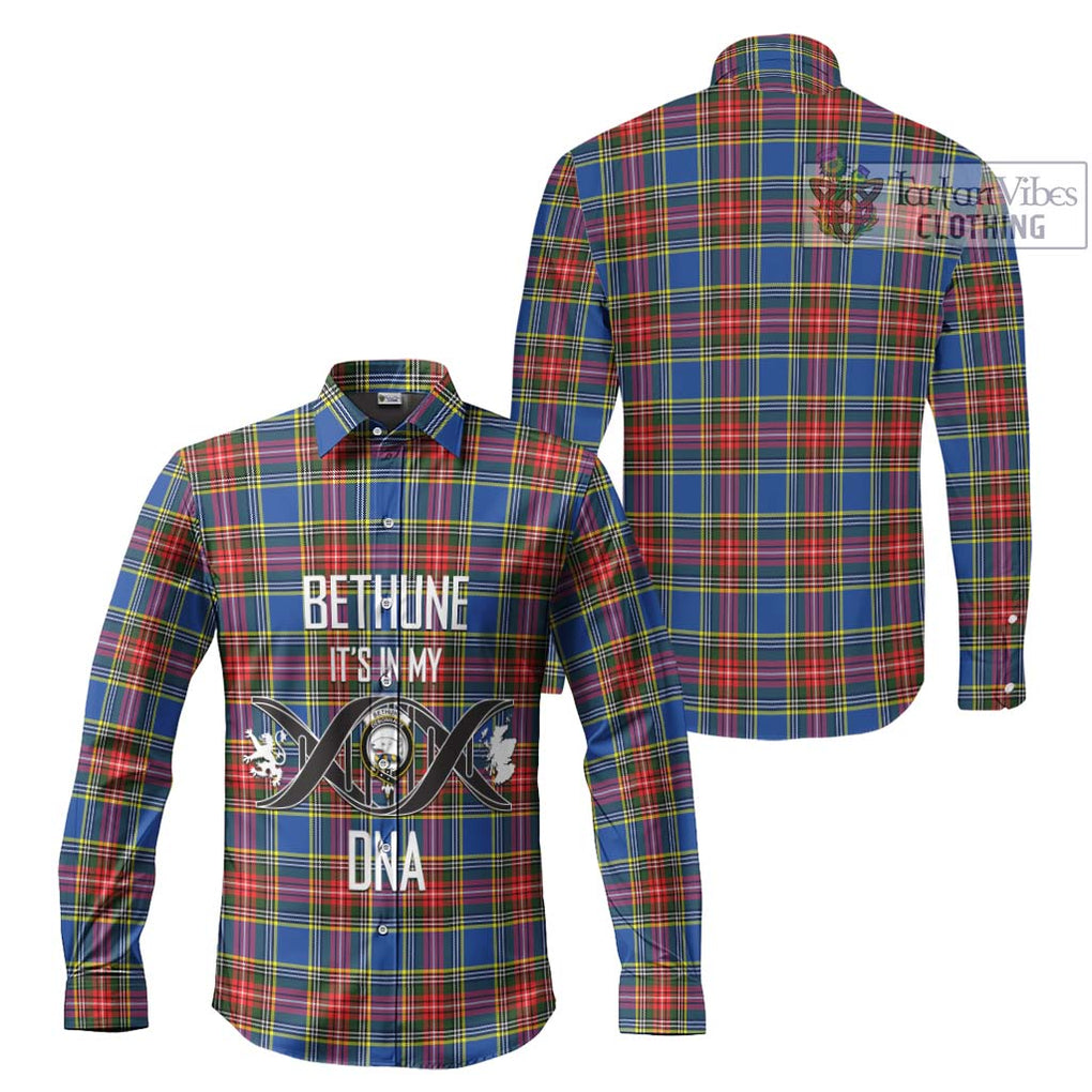 Bethune Tartan Long Sleeve Button Shirt with Family Crest DNA In Me Style Men's Shirt - Tartanvibesclothing Shop