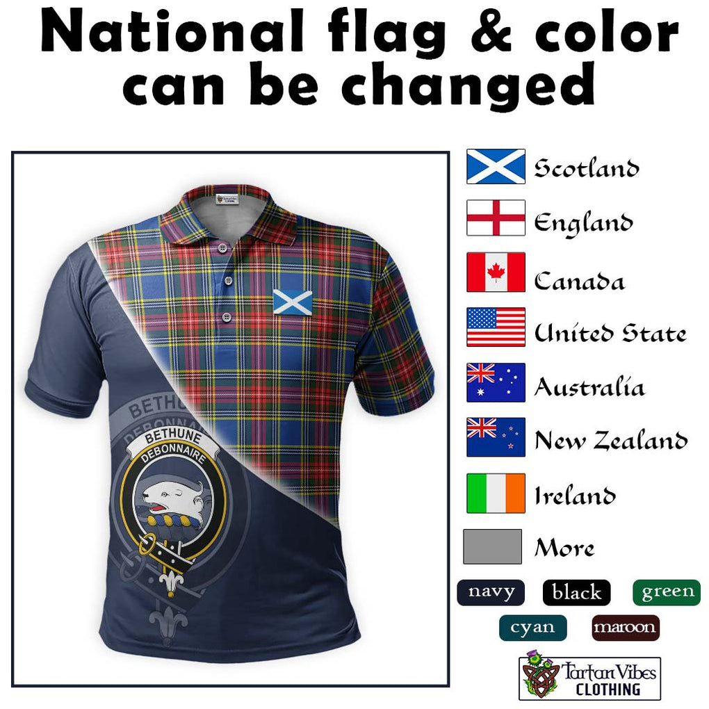 Bethune Tartan Polo Shirt with Personalised National Flag and Family Crest Half Style - Tartanvibesclothing Shop