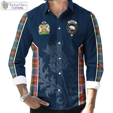 Bethune Tartan Long Sleeve Button Up Shirt with Family Crest and Scottish Thistle Vibes Sport Style