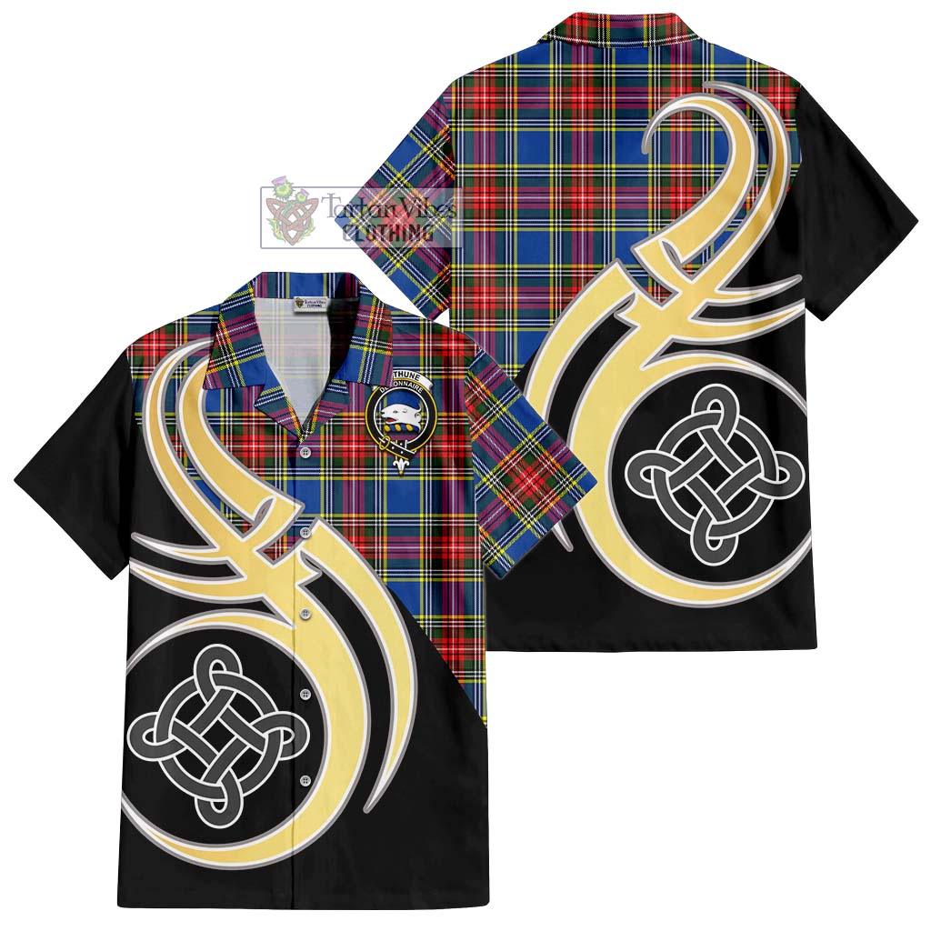 Bethune Tartan Short Sleeve Button Shirt with Family Crest and Celtic Symbol Style - Tartan Vibes Clothing