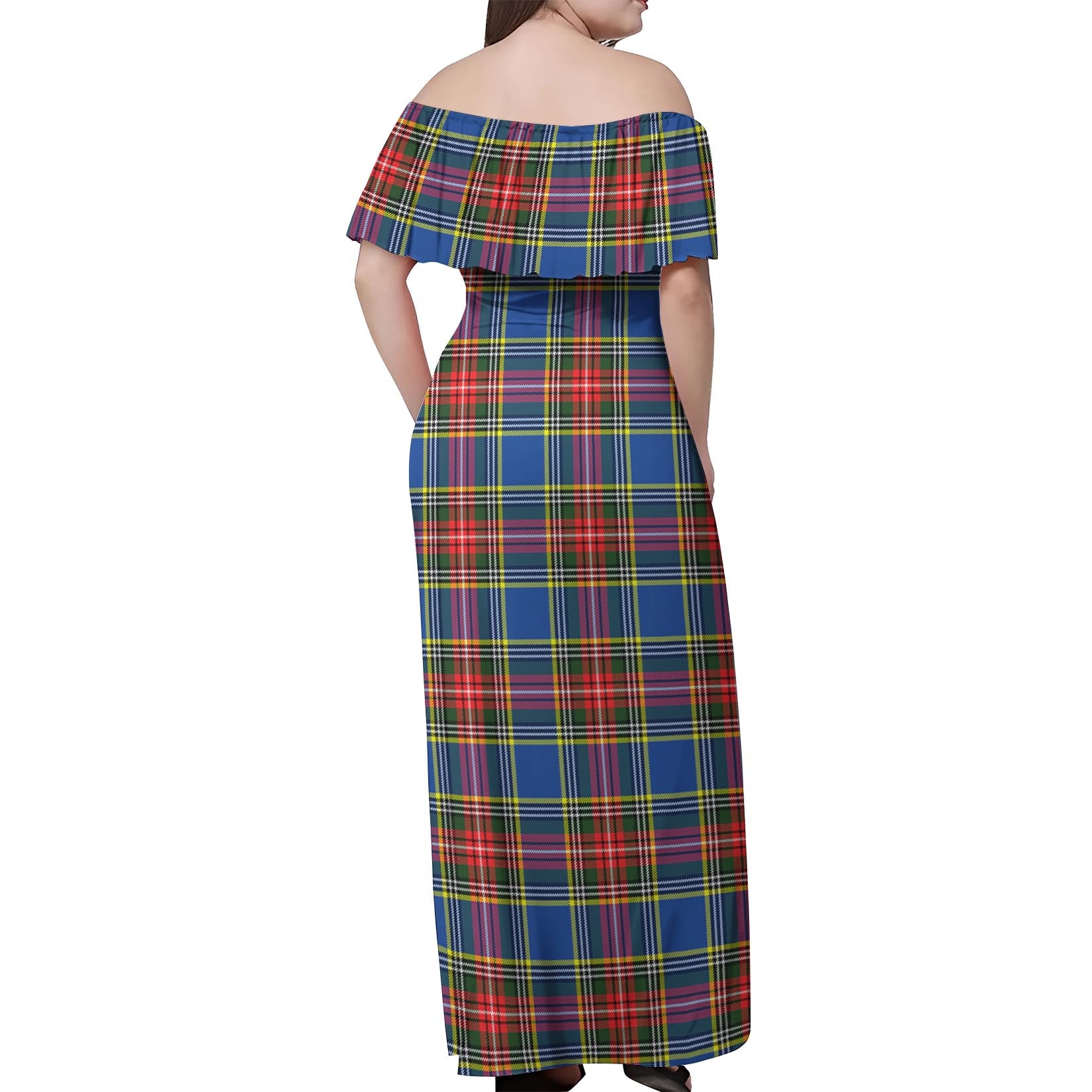 Bethune Tartan Off Shoulder Long Dress - Tartanvibesclothing