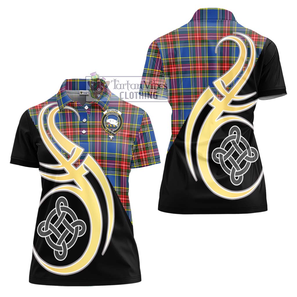 Bethune Tartan Women's Polo Shirt with Family Crest and Celtic Symbol Style - Tartan Vibes Clothing