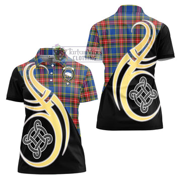 Bethune Tartan Women's Polo Shirt with Family Crest and Celtic Symbol Style