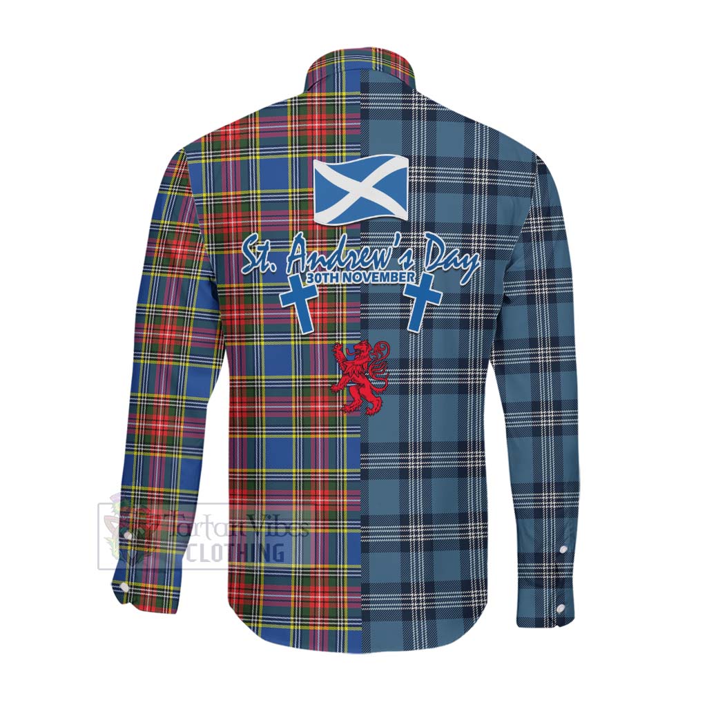 Tartan Vibes Clothing Bethune Tartan Long Sleeve Button Shirt Happy St. Andrew's Day Half Tartan Style