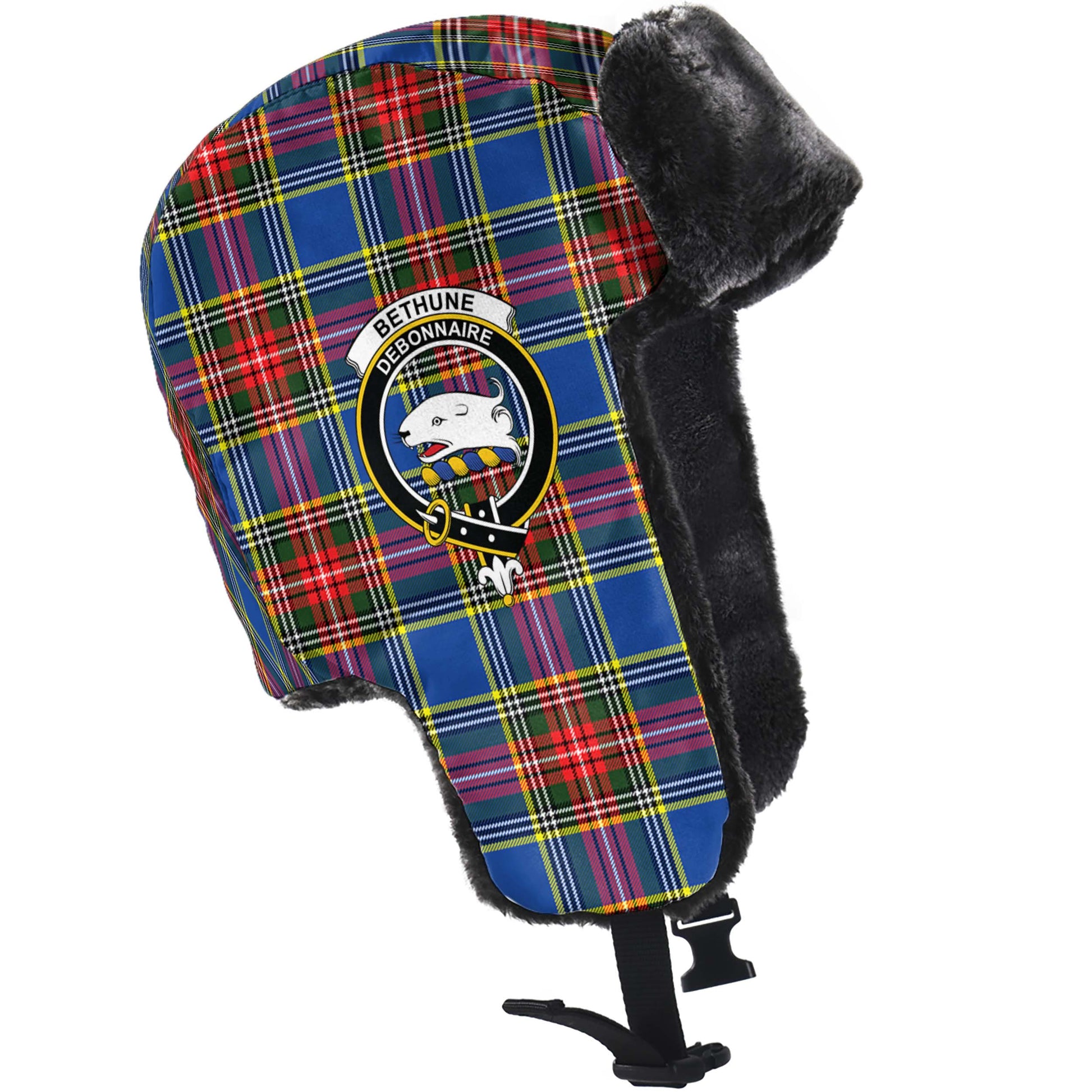 Bethune Tartan Winter Trapper Hat with Family Crest - Tartanvibesclothing