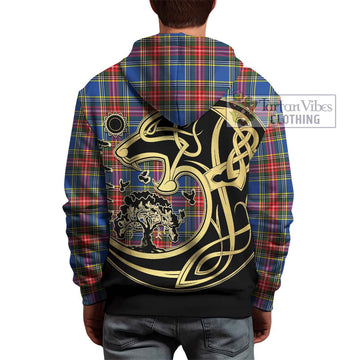 Bethune Tartan Hoodie with Family Crest Celtic Wolf Style