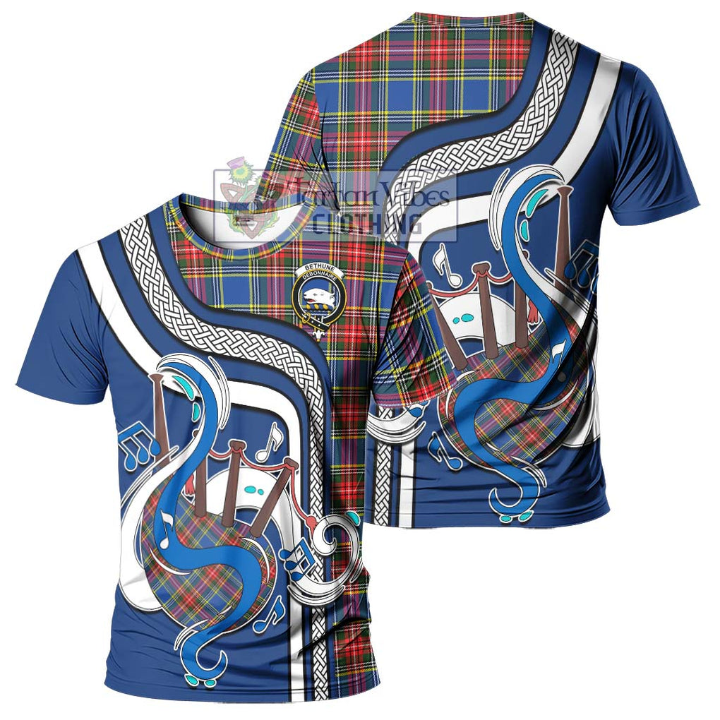 Bethune Tartan T-Shirt with Epic Bagpipe Style - Tartanvibesclothing Shop