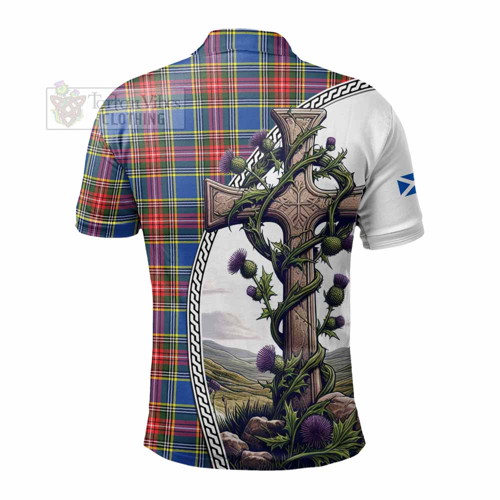 Tartan Vibes Clothing Bethune Tartan Polo Shirt with Family Crest and St. Andrew's Cross Accented by Thistle Vines