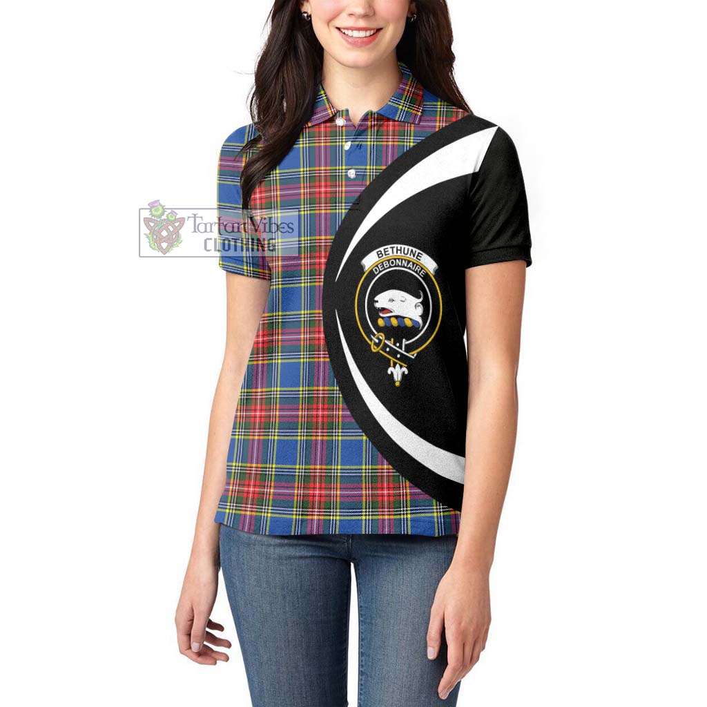 Bethune Tartan Women's Polo Shirt with Family Crest Circle Style - Tartan Vibes Clothing