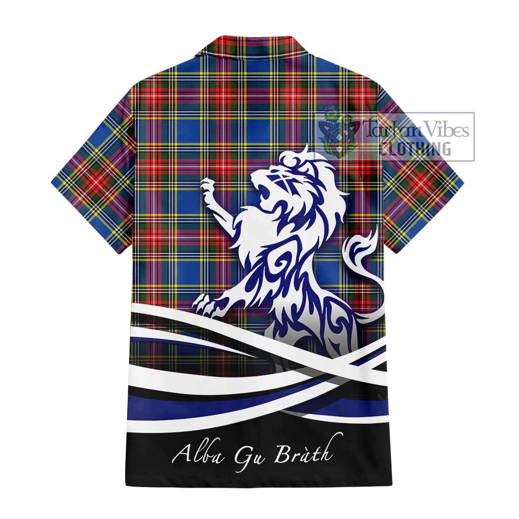 Bethune Tartan Short Sleeve Button Shirt with Alba Gu Brath Regal Lion Emblem - Tartanvibesclothing Shop