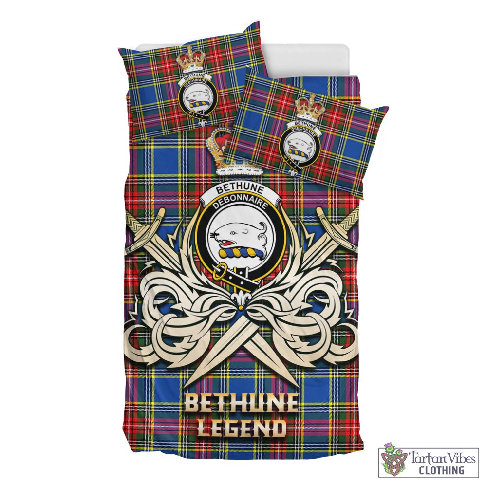 Bethune Tartan Bedding Set with Clan Crest and the Golden Sword of Courageous Legacy - Tartan Vibes Clothing
