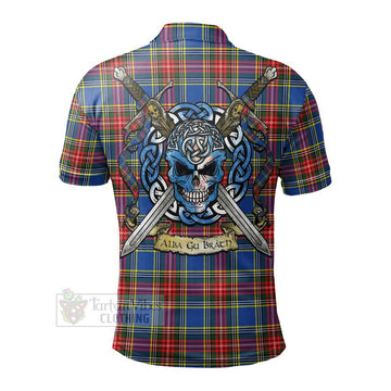 Bethune Tartan Polo Shirt with Family Crest Celtic Skull Style