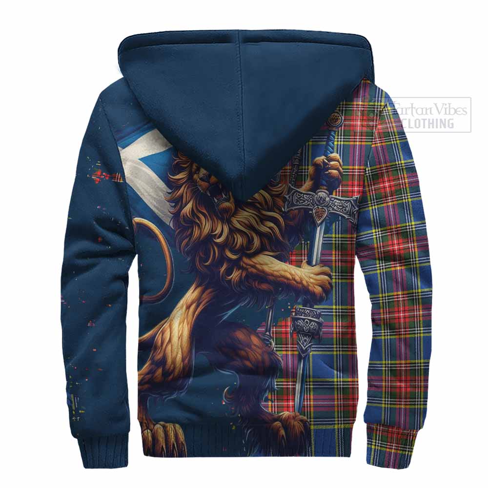 Tartan Vibes Clothing Bethune Tartan Family Crest Sherpa Hoodie with Scottish Majestic Lion